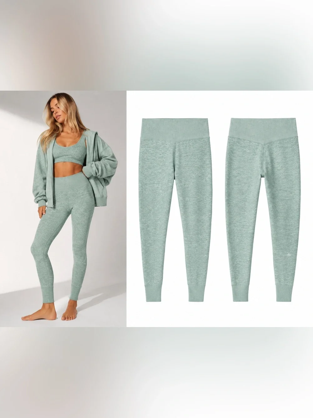 ALO Yoga Alosoft Lounge Leggings Seagrass Large High Waist Ribbed